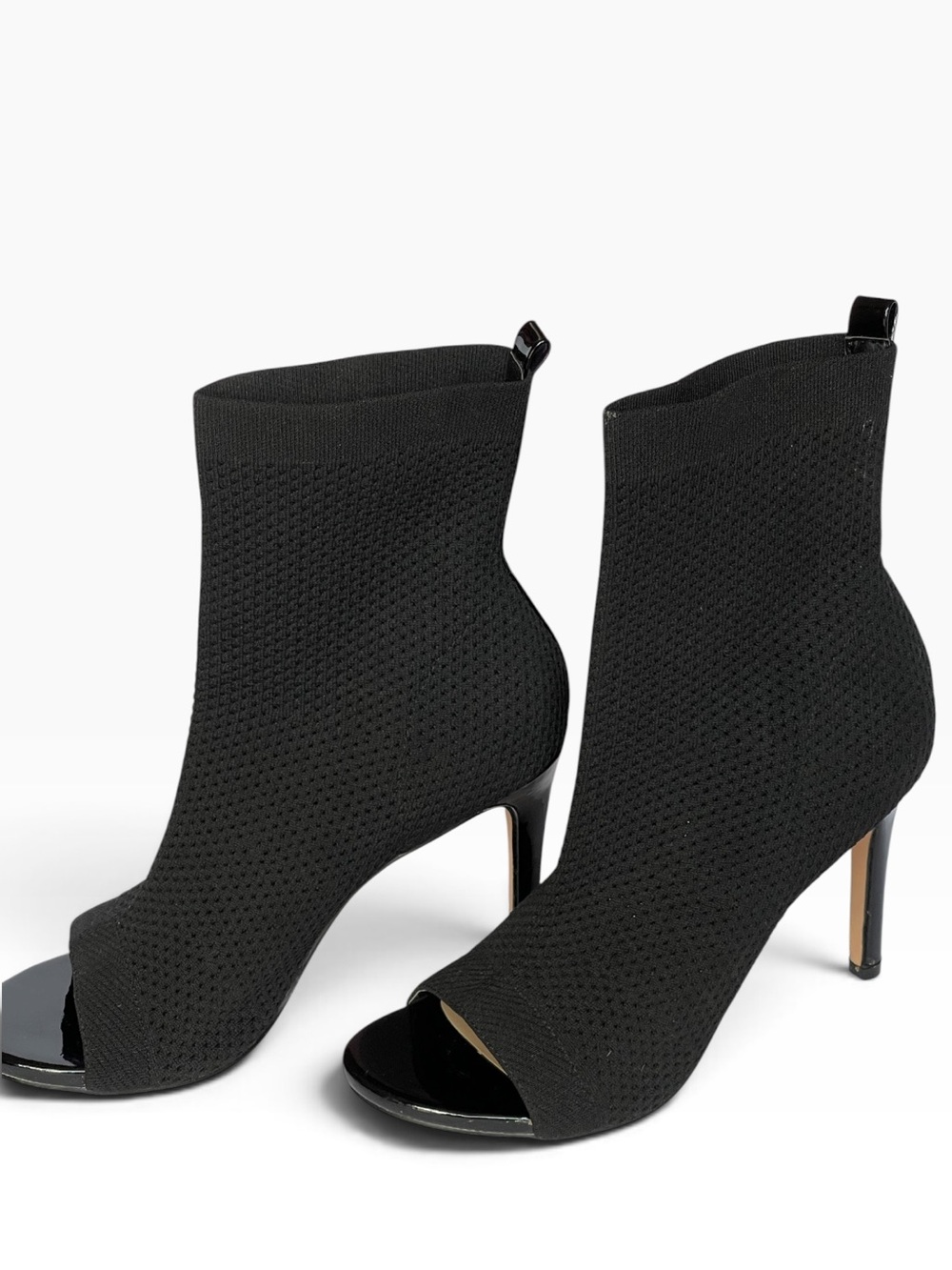 Catherine Malandrino Black Knit Peep Toe Stiletto Ankle Booties SZ 8 EUC